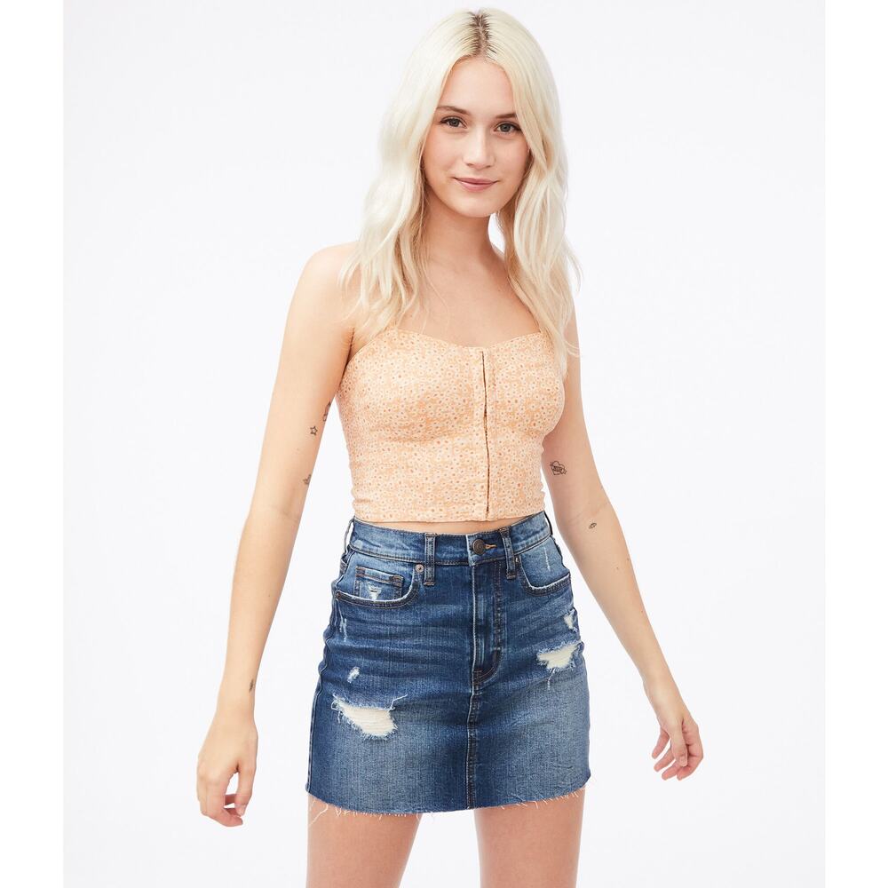 NWT Aeropostale Floral Cropped Tank Hook-And-Eye Corset Top Nude Womens Size L